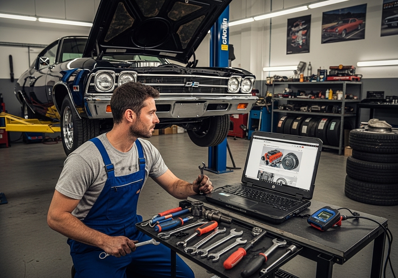 Vehicle repair shop website on laptop