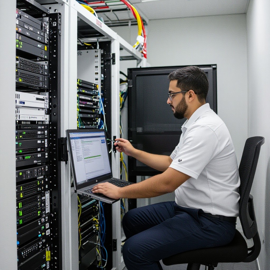 IT technician servicing servers