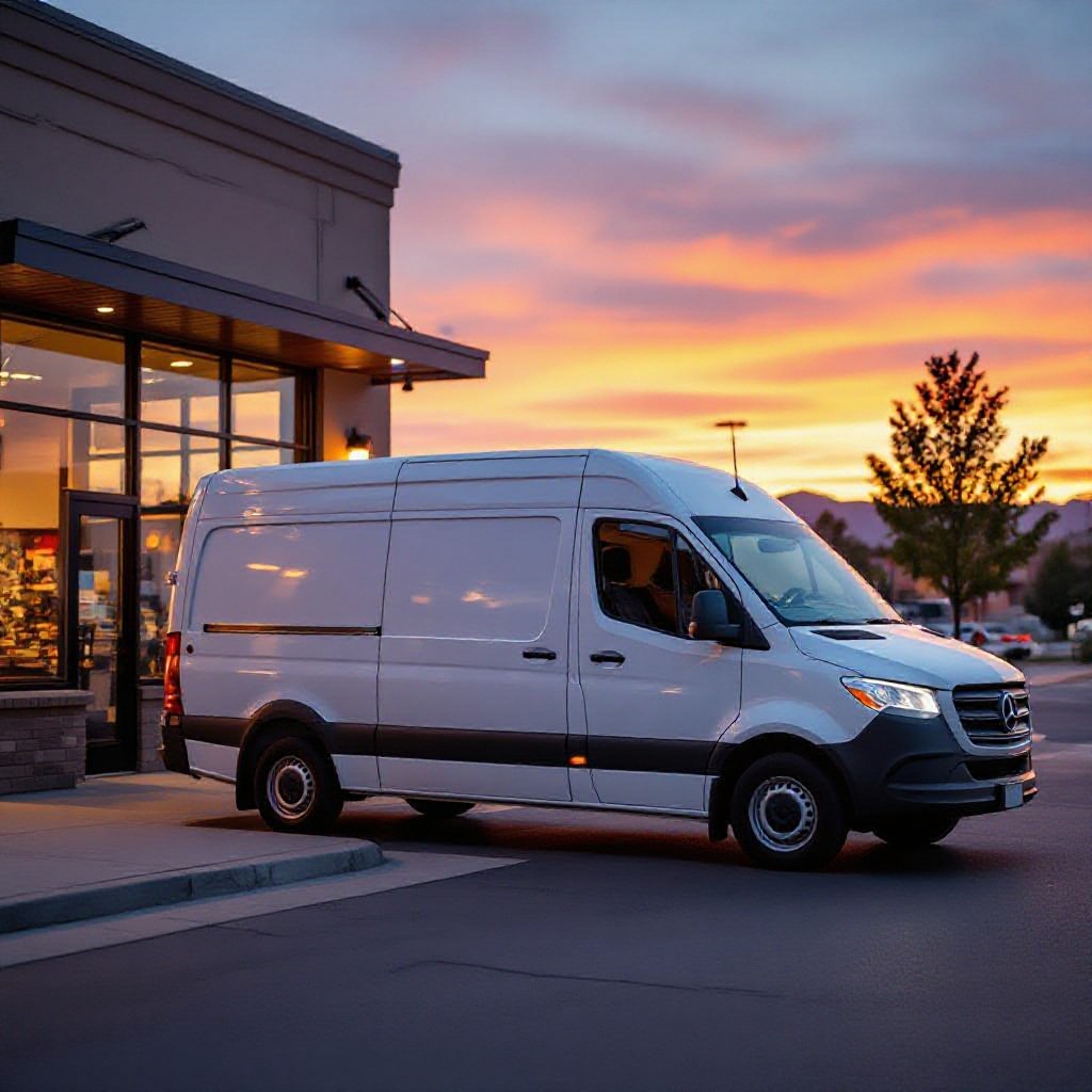 Mount Slide local delivery van outside small business