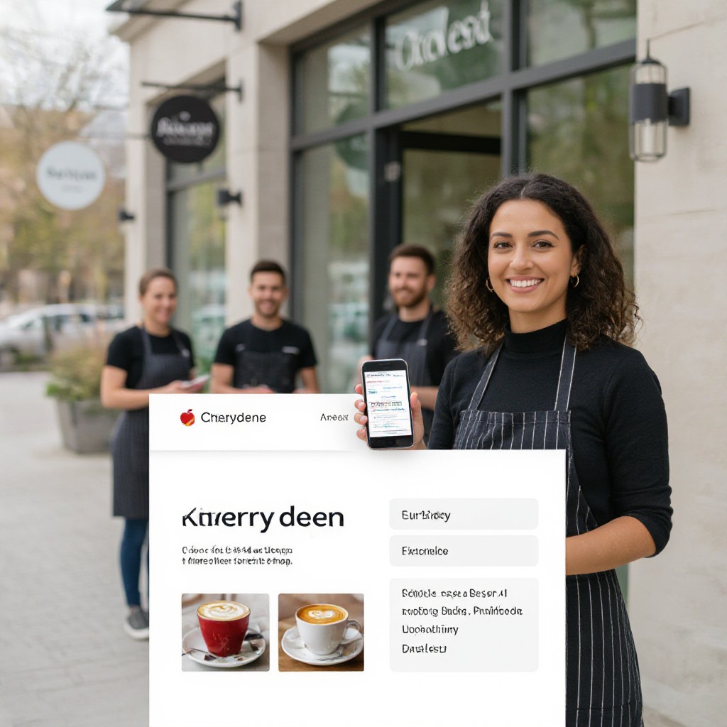 Cherrydene cafe owner with website preview