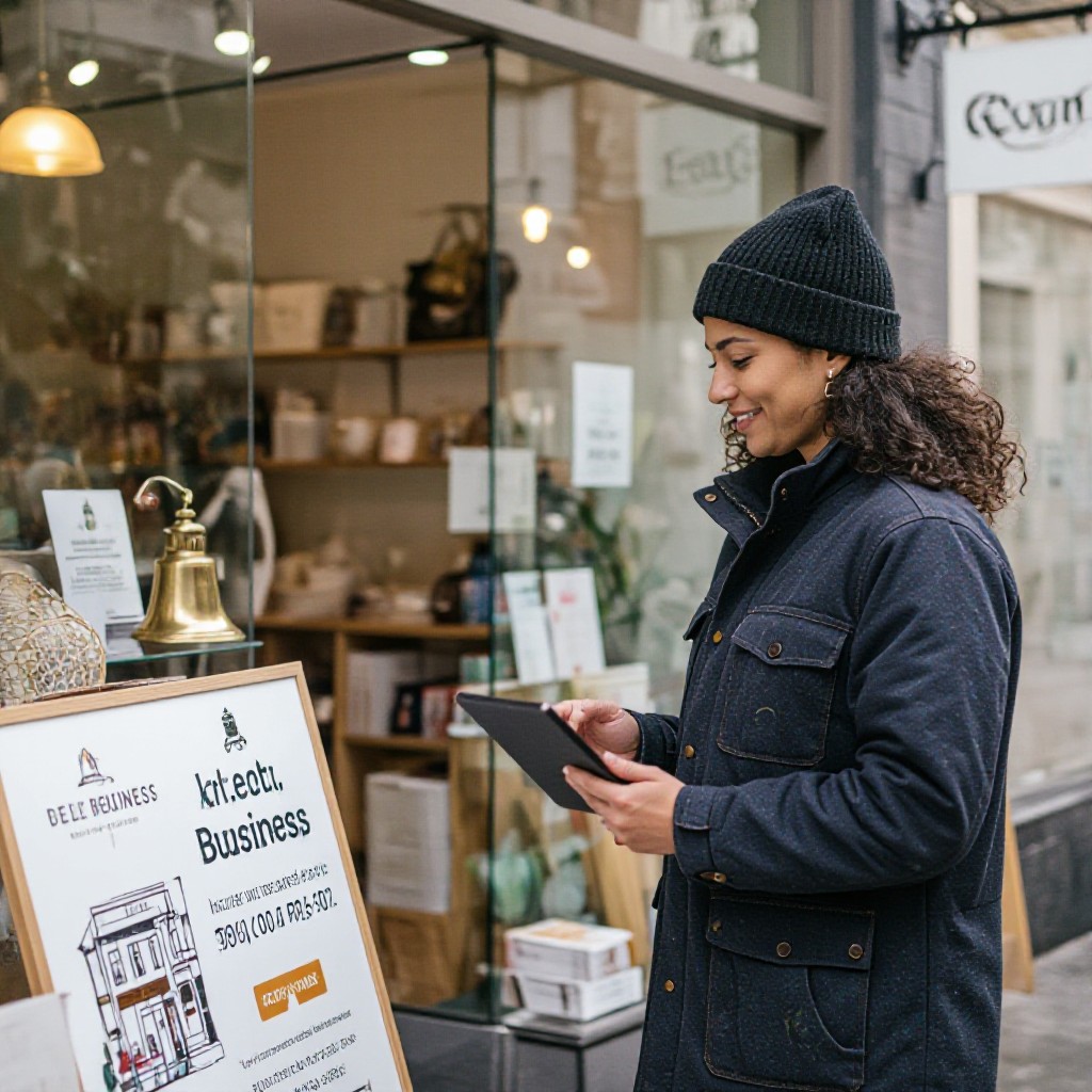 Bell business owner with tablet viewing website