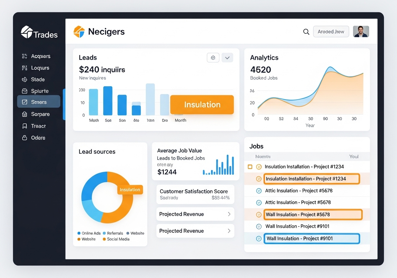 Analytics dashboard showing insulation leads and performance