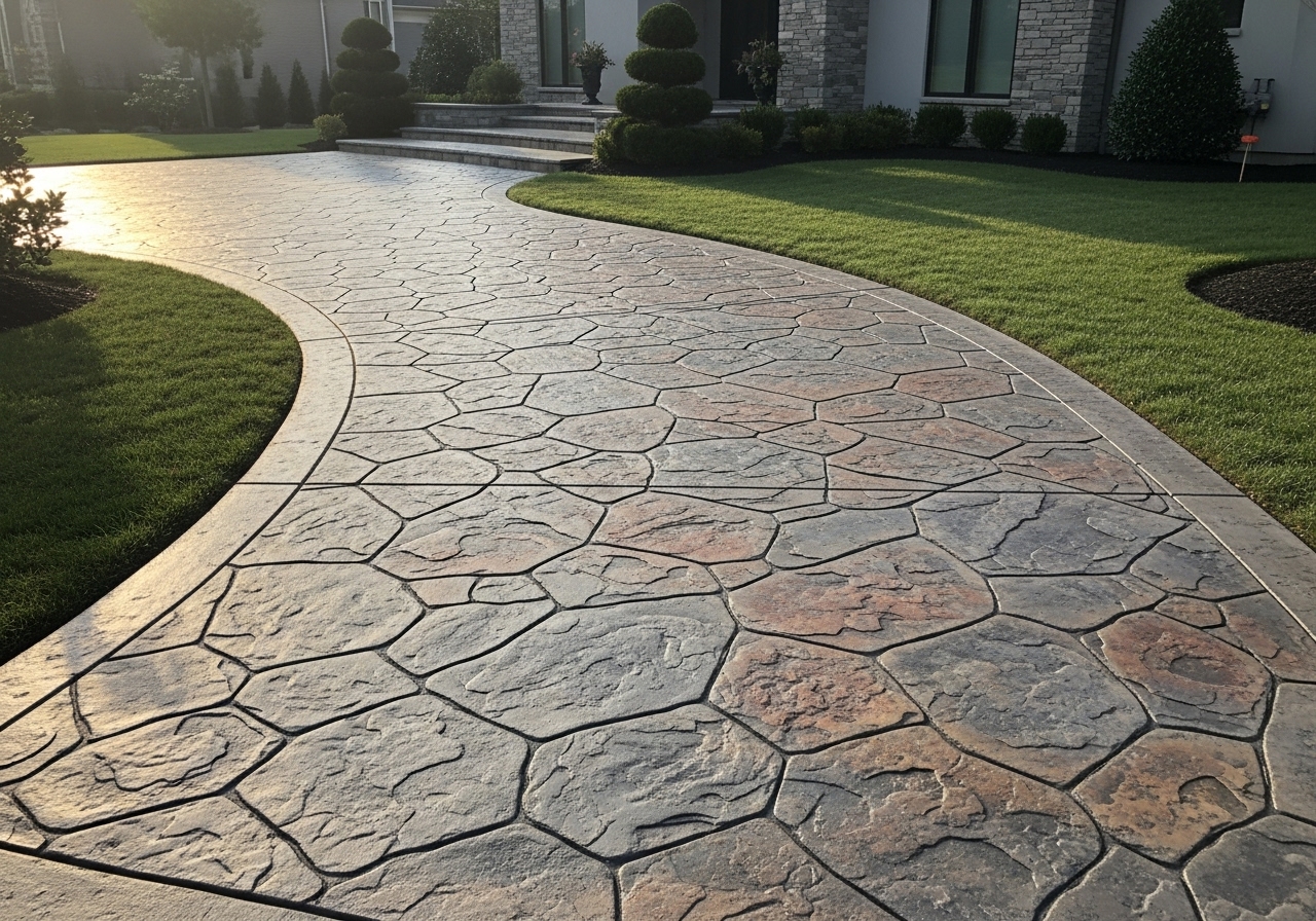 Stamped concrete driveway