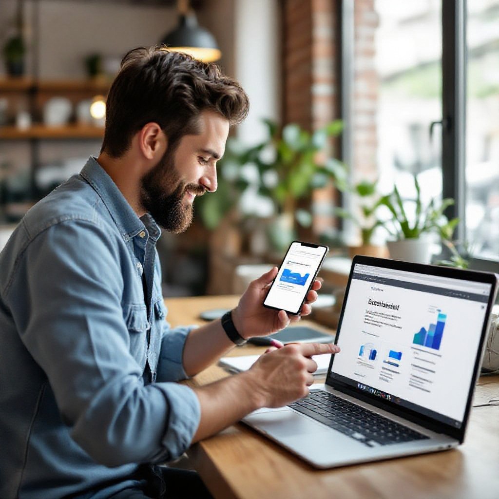 Small business owner checking website preview