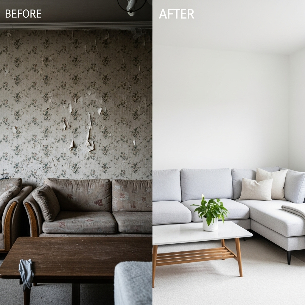 Before and after living room repaint