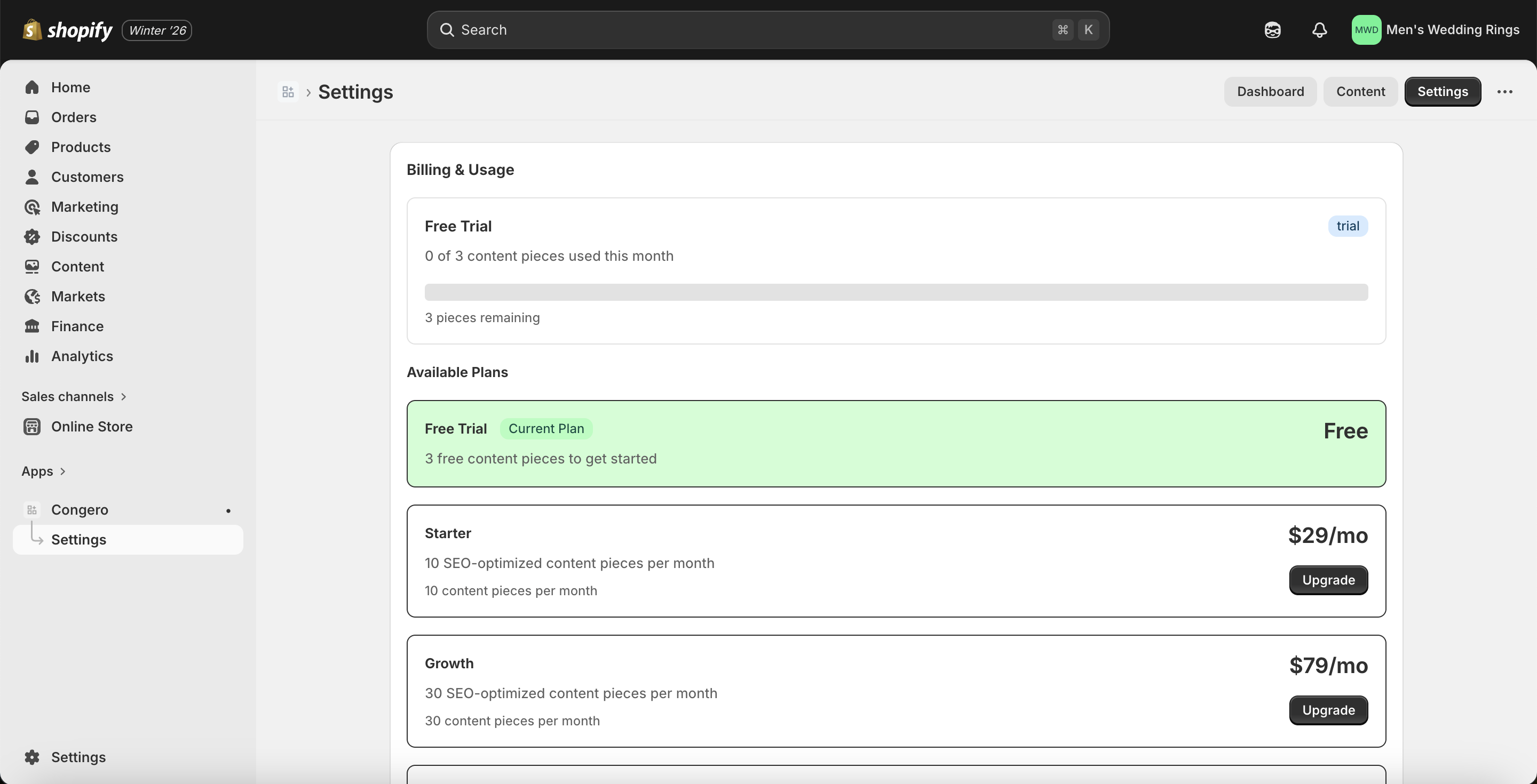 Congero SEO Blog Autopilot dashboard