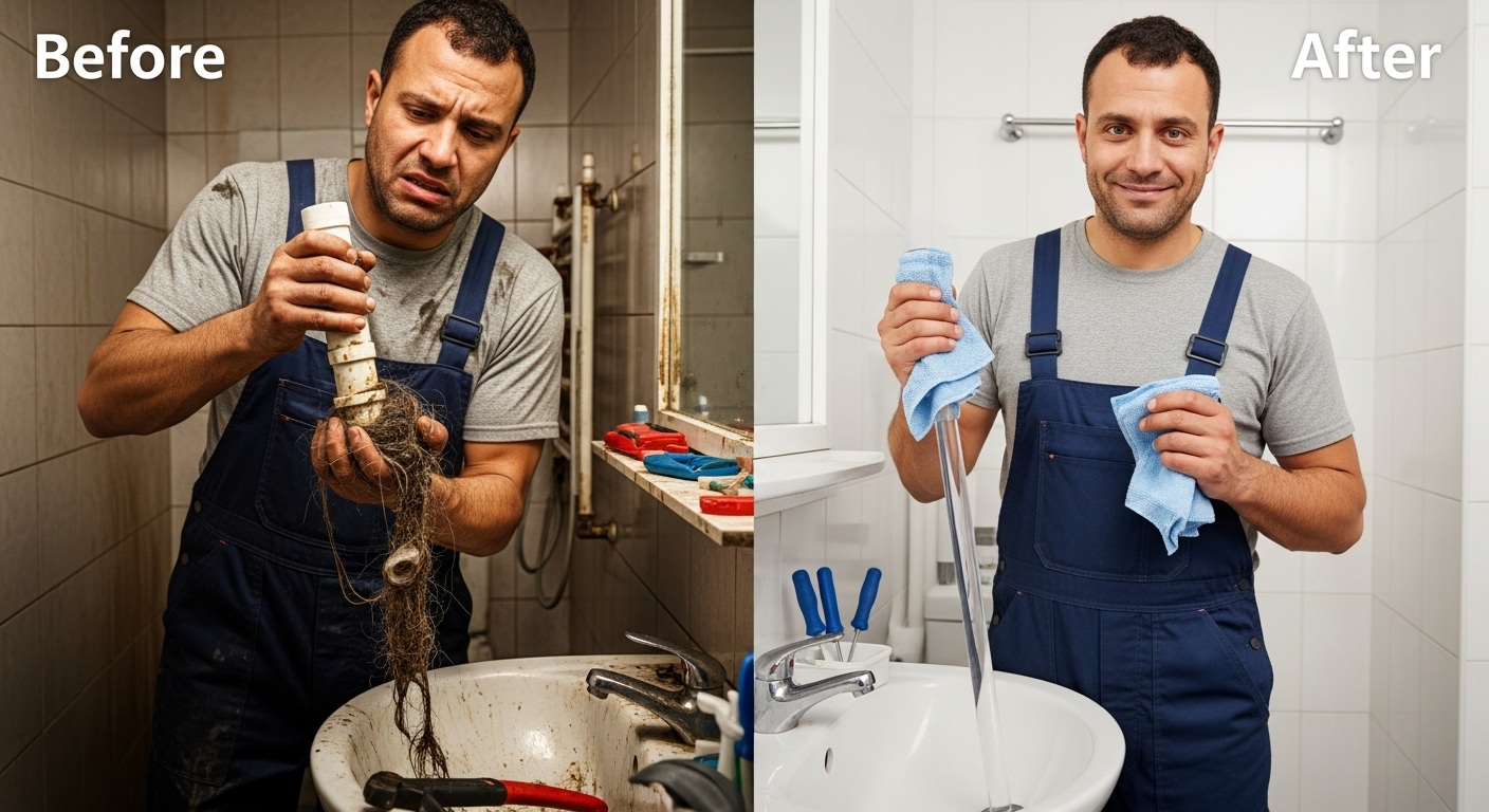 before and after drain cleaning