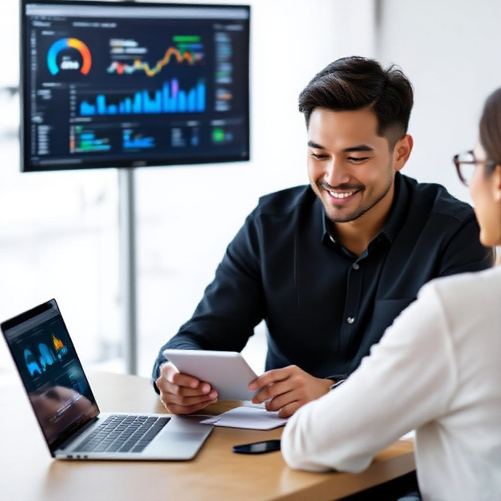 SEO dashboard and client meeting