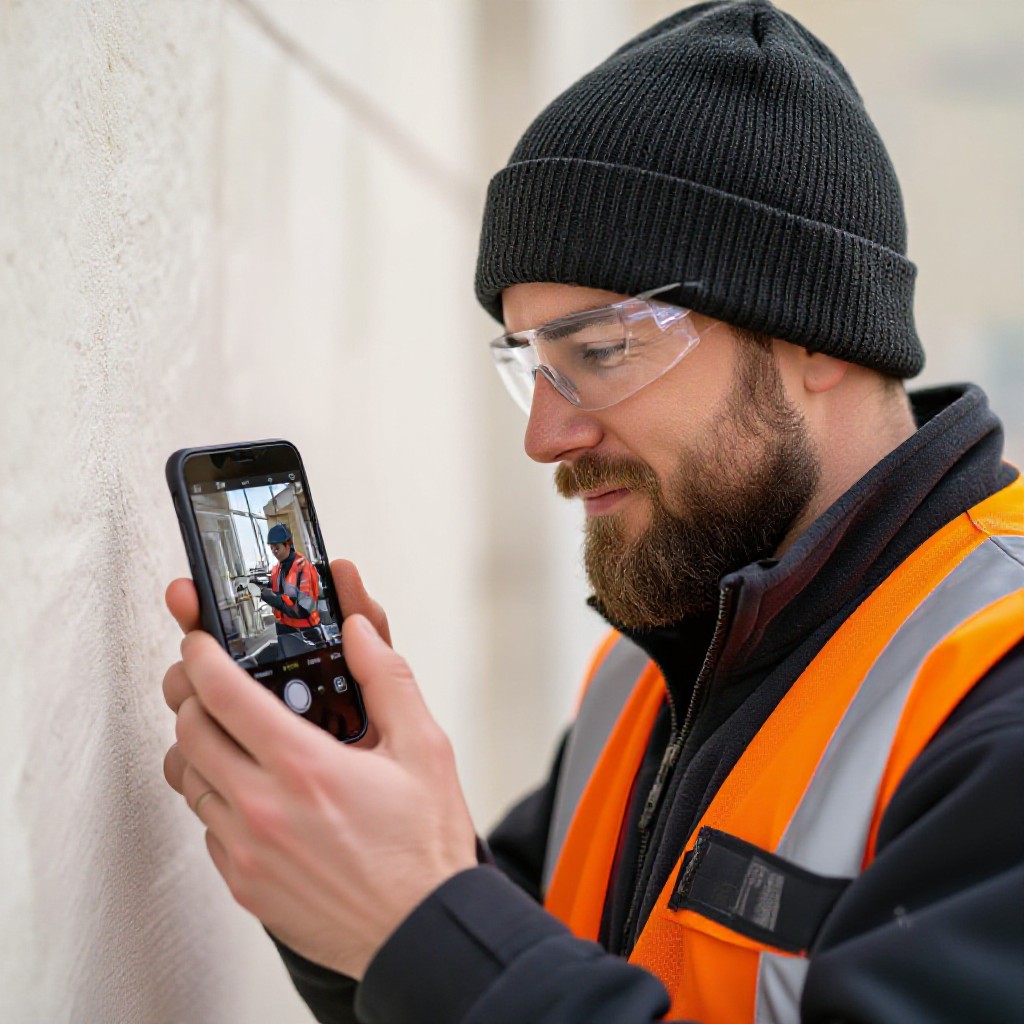 Tradesperson taking photos for website