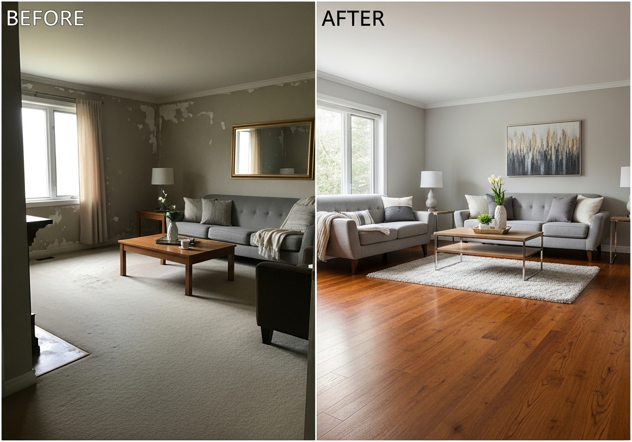 Before and after flooring