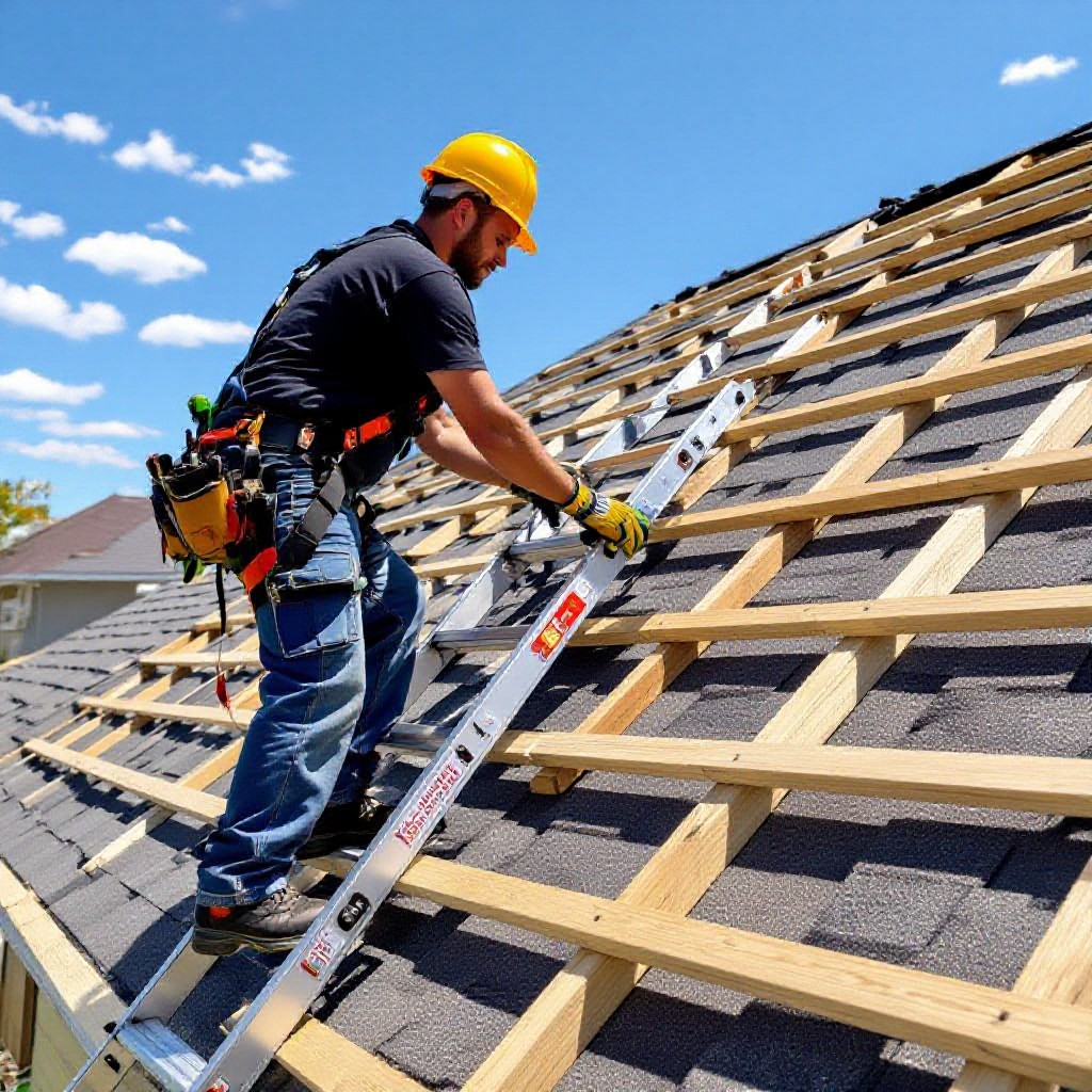 professional roofer inspecting roof
