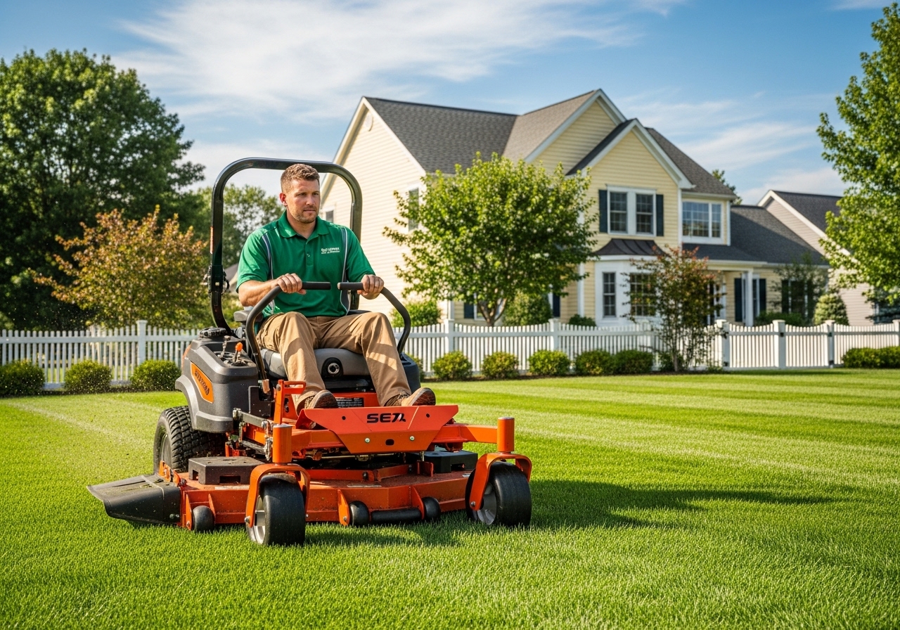 lawn mowing service in action