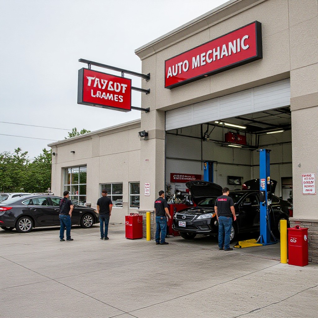 Garage exterior with sign