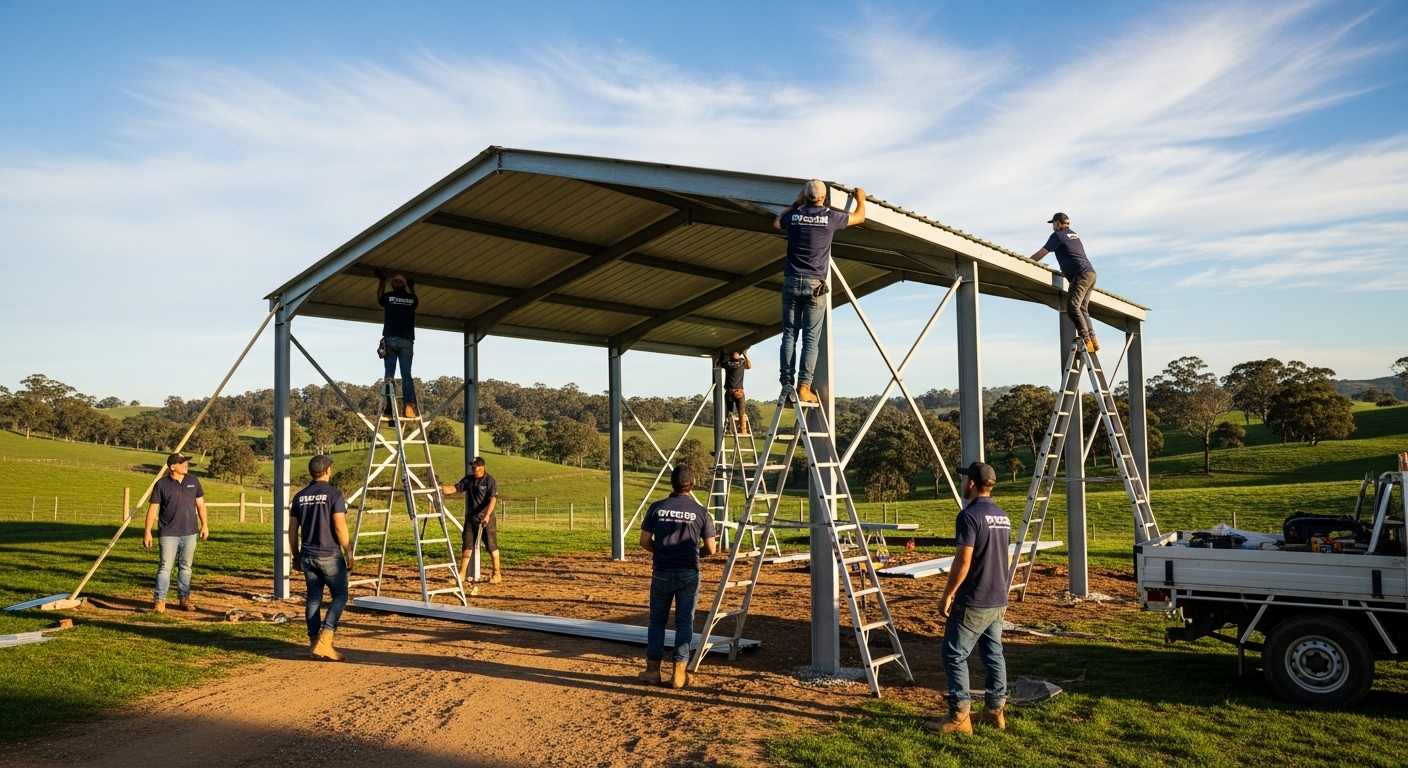 Shed builder installing shed