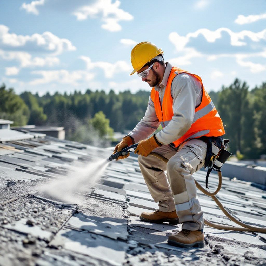 Asbestos removal specialist inspecting roof