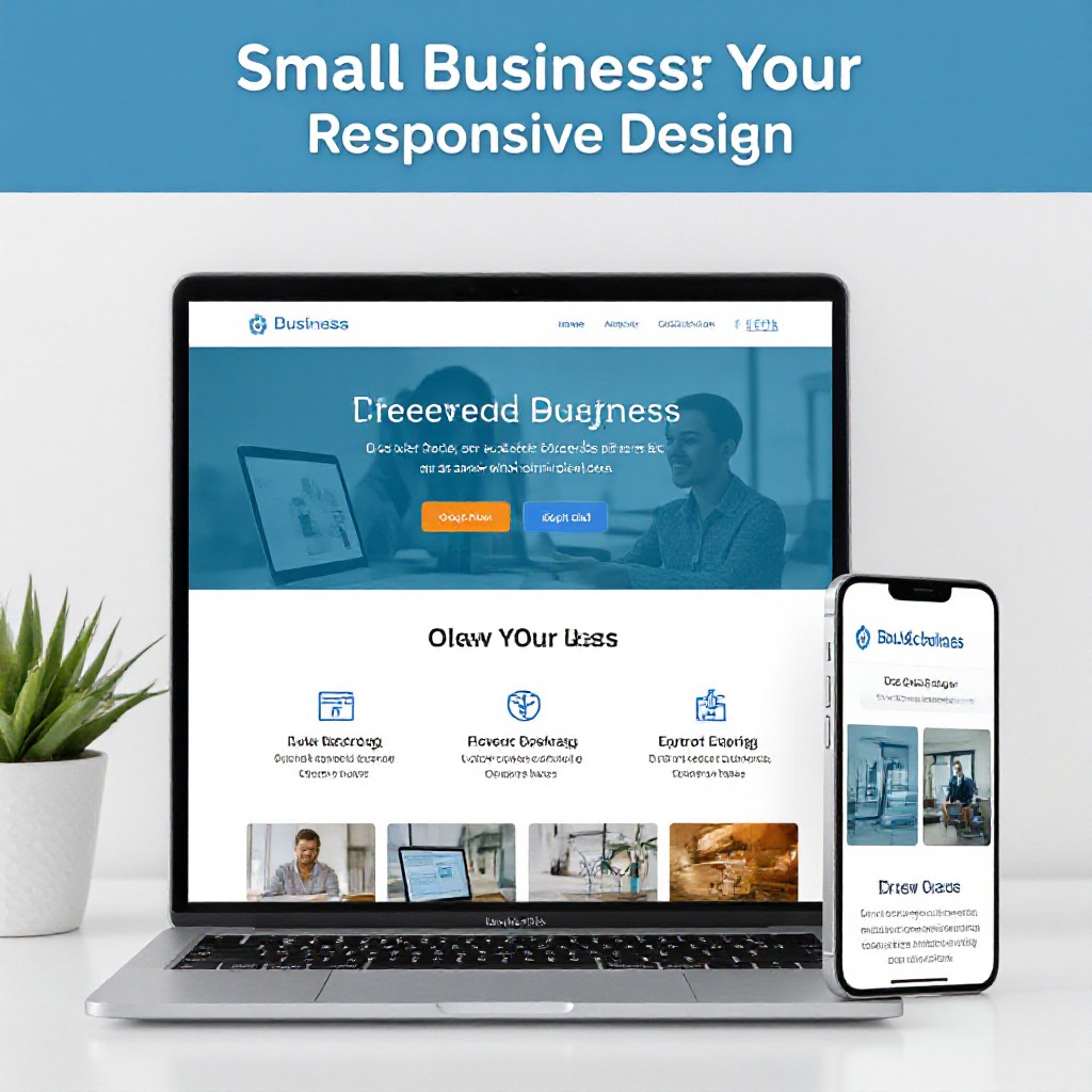 Small business website on phone and laptop