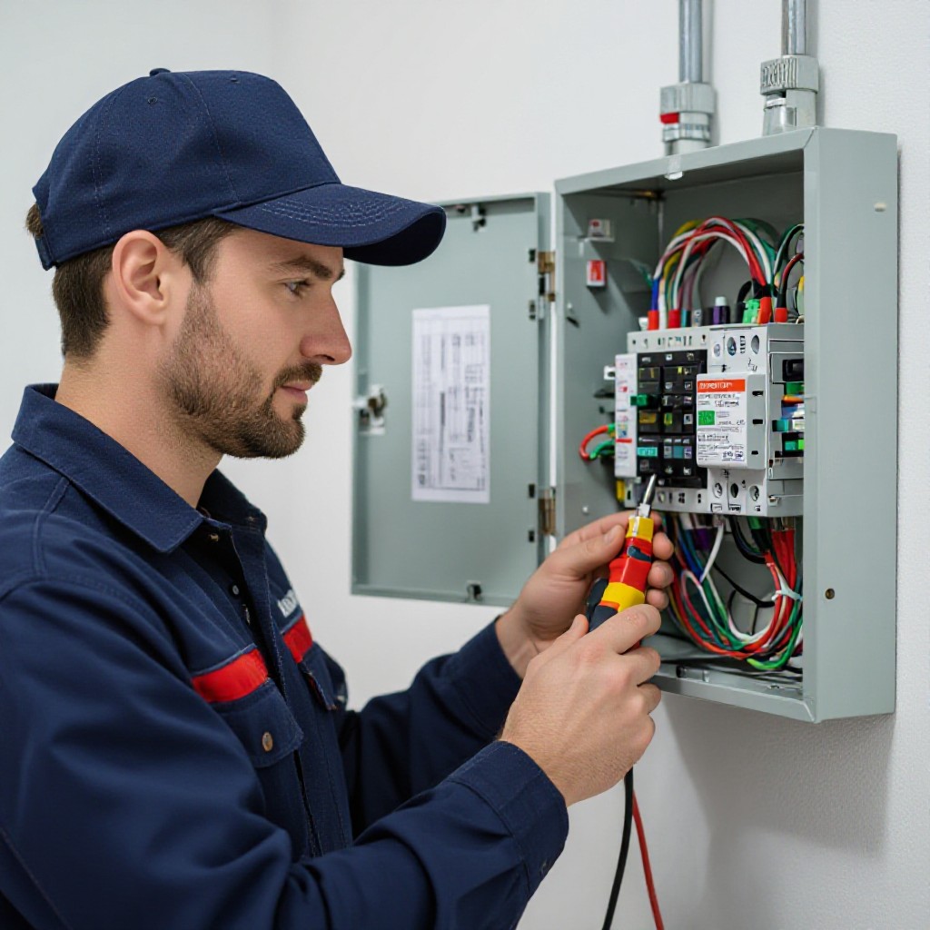electrician fixing fuse box