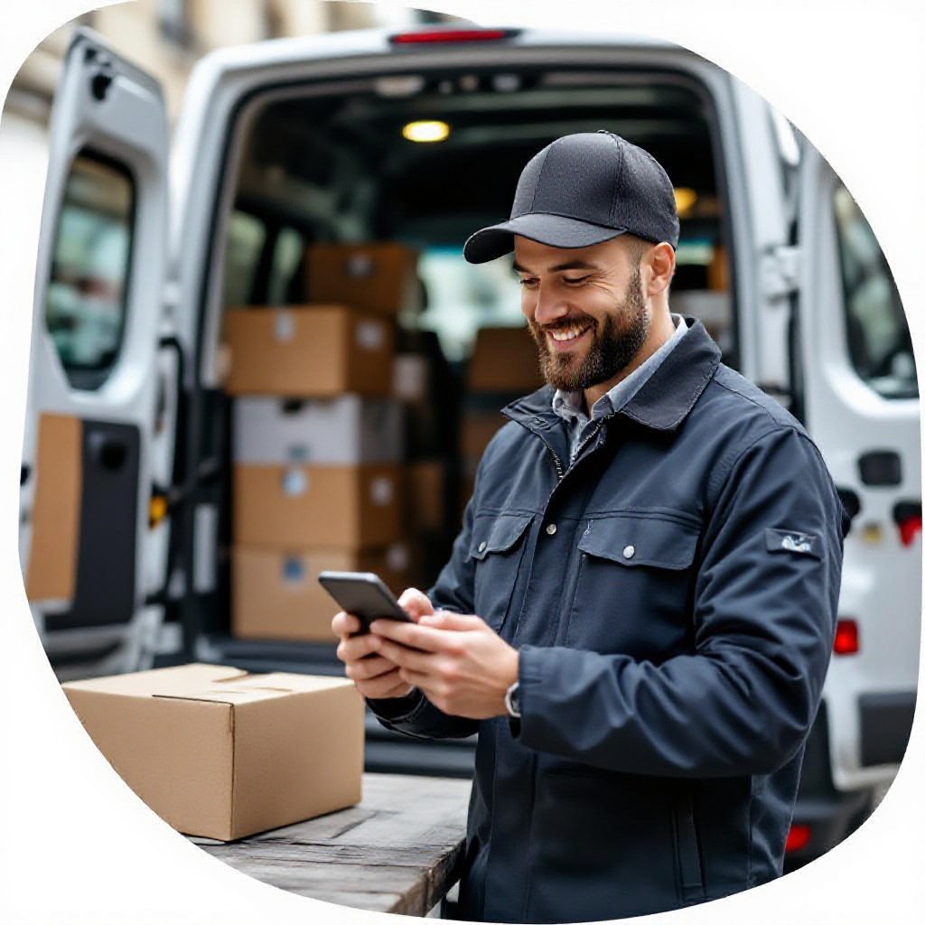 Business owner checking website on phone