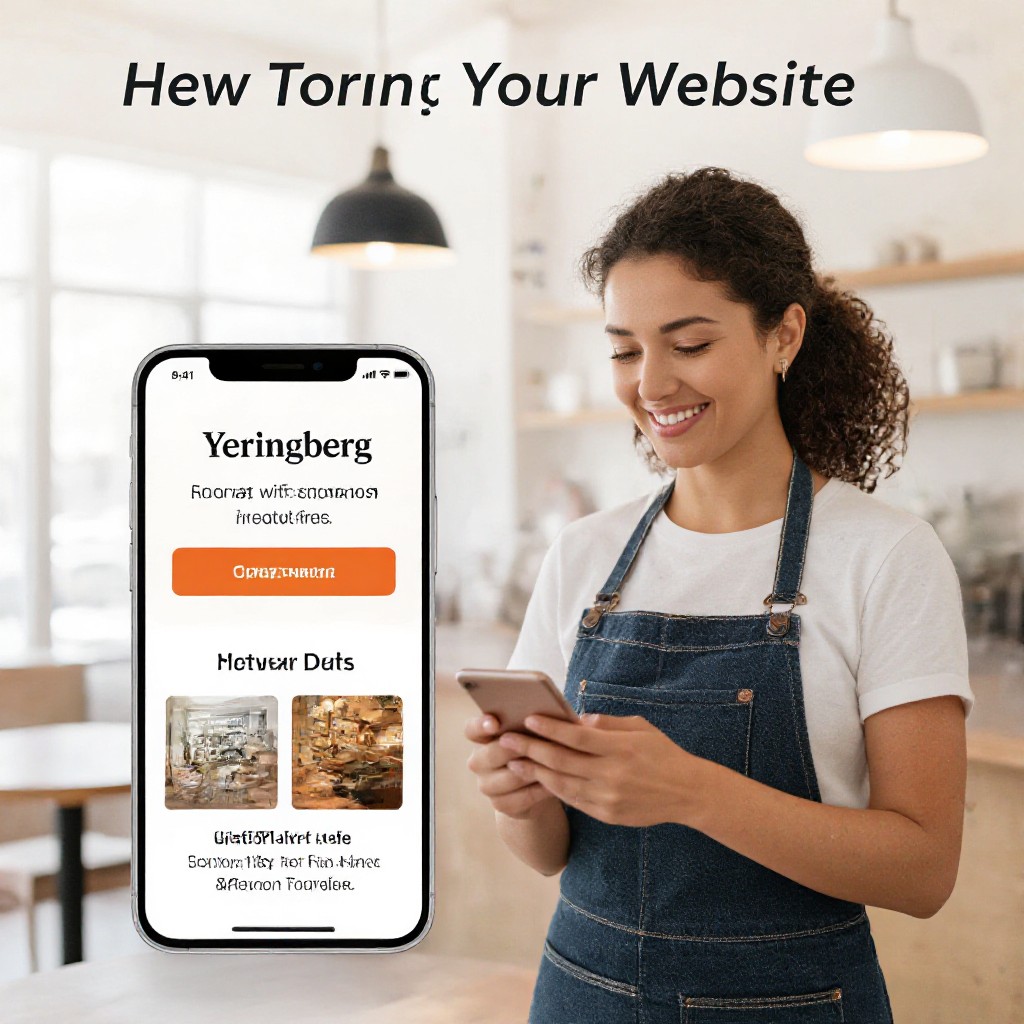 Local business owner updating website via phone