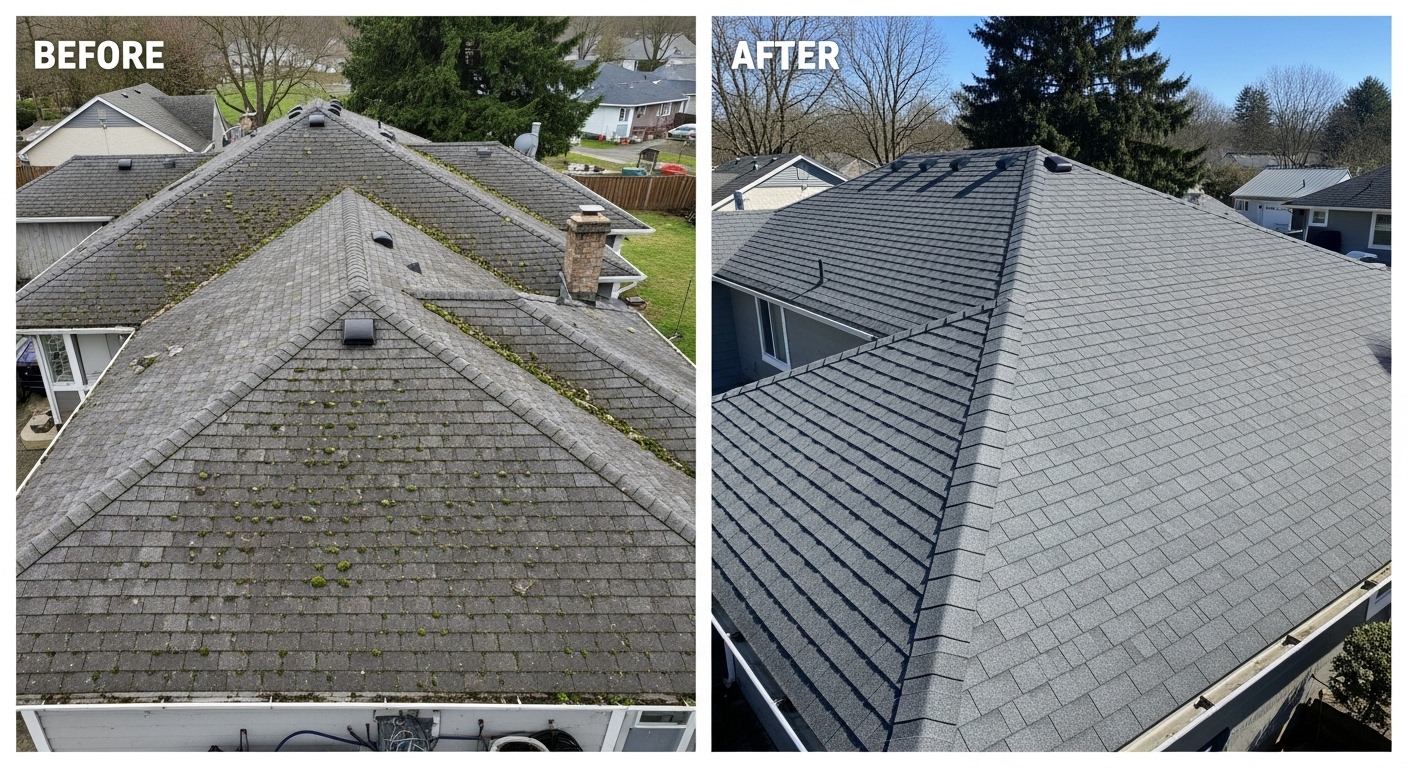 Roof replacement before and after