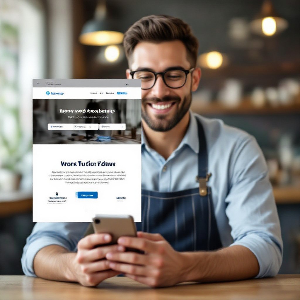 business owner viewing website