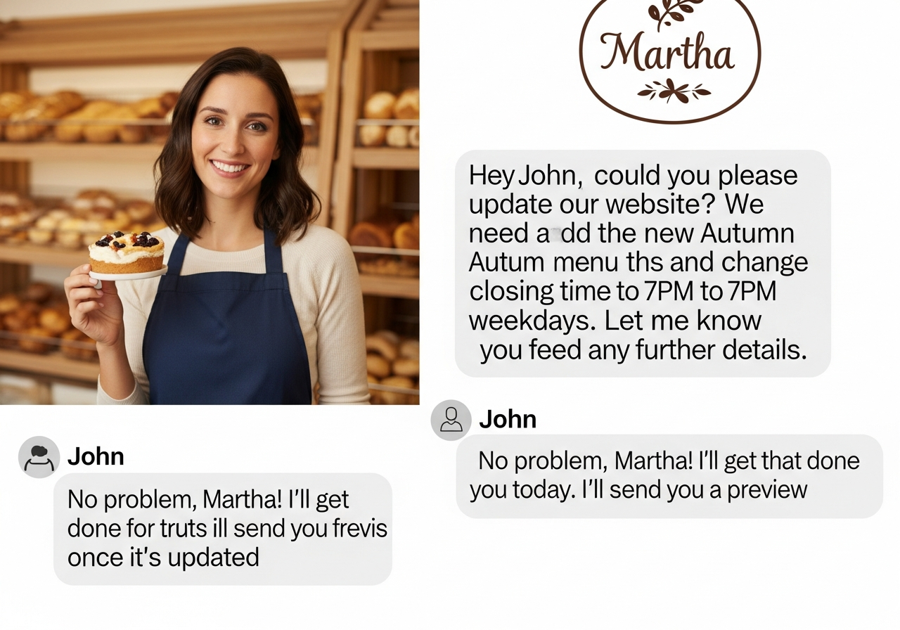 Owner texting updates to website