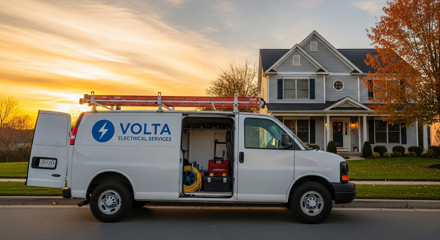 Electrician van at a house