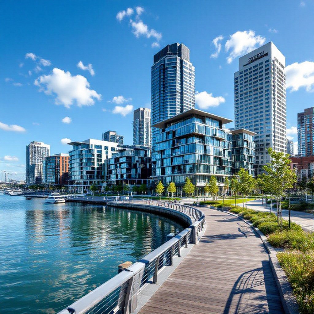 Docklands waterfront and businesses