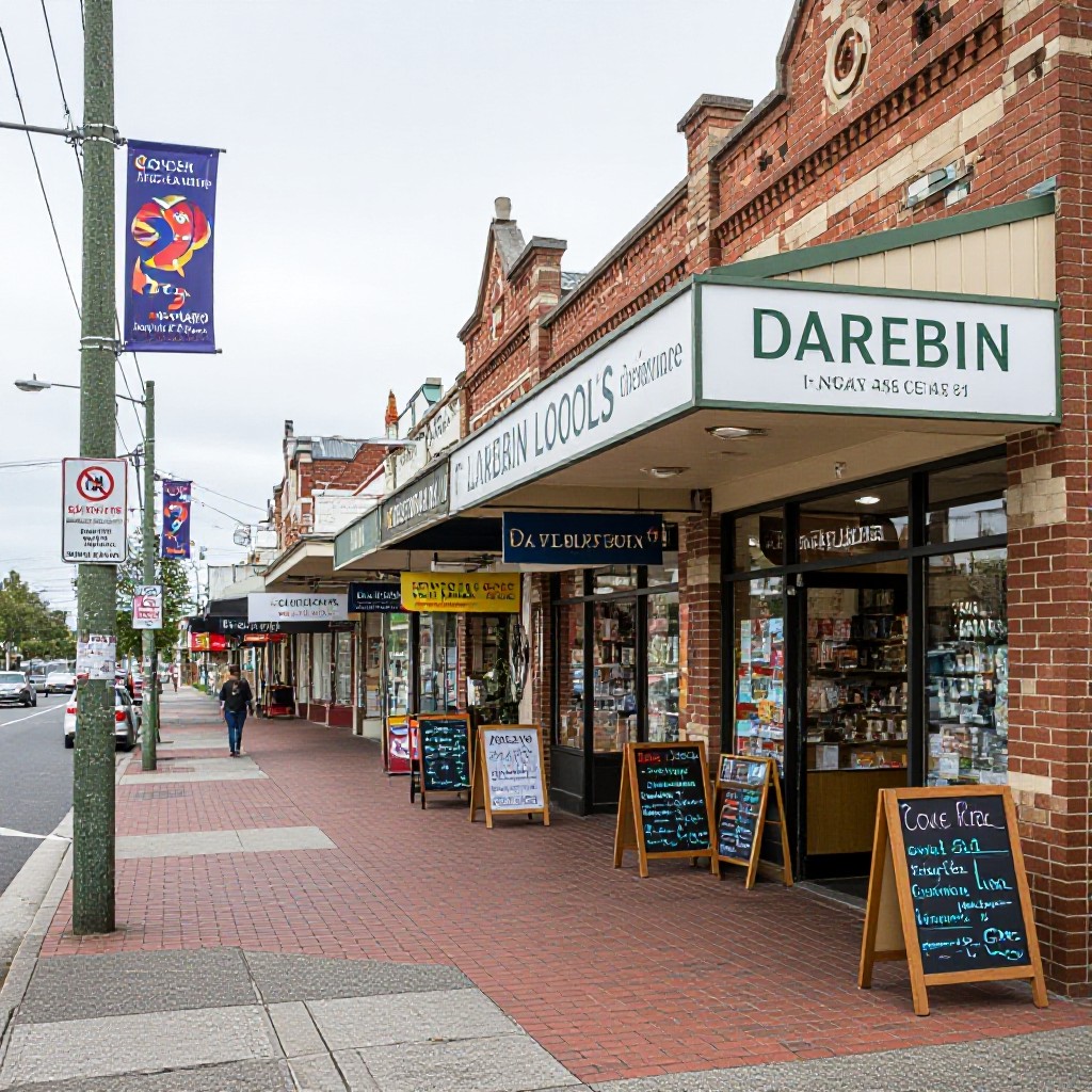 Darebin local street with shops and cafes