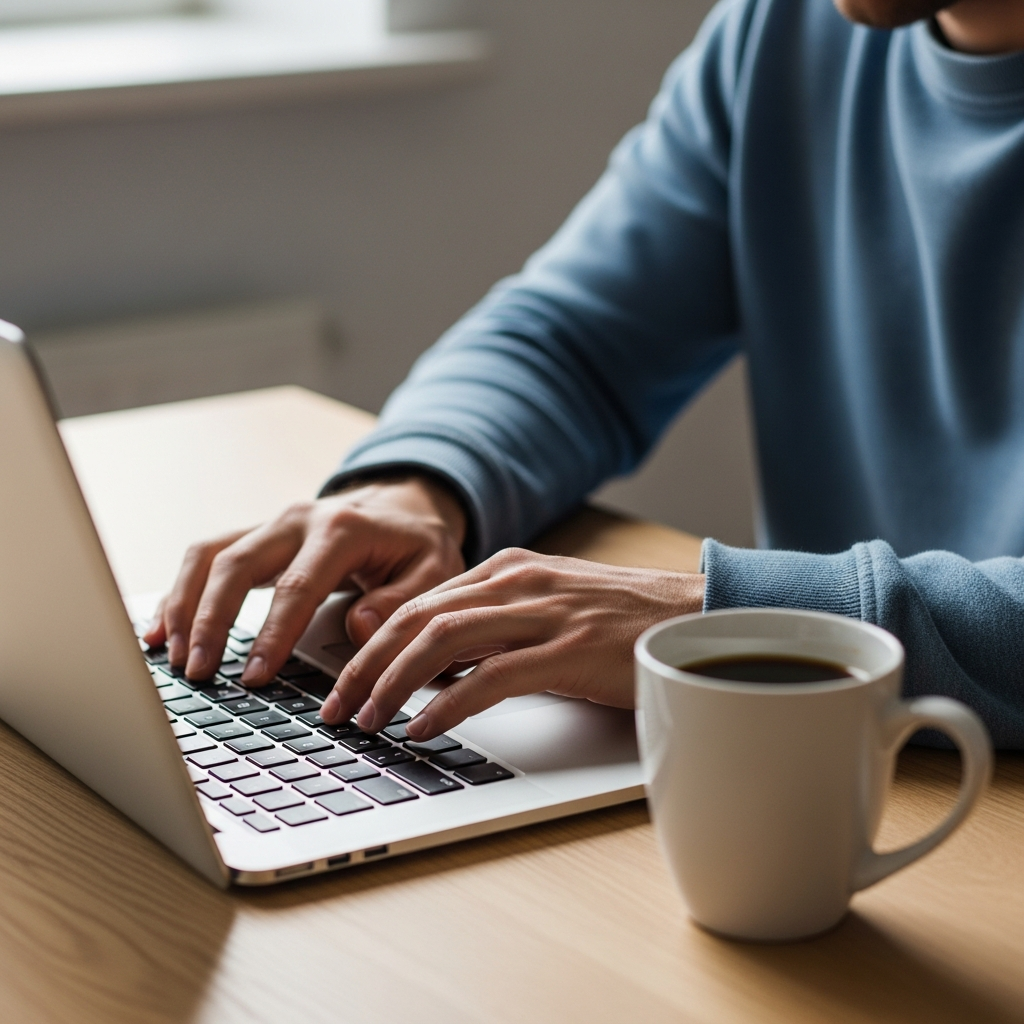 writing blog on laptop