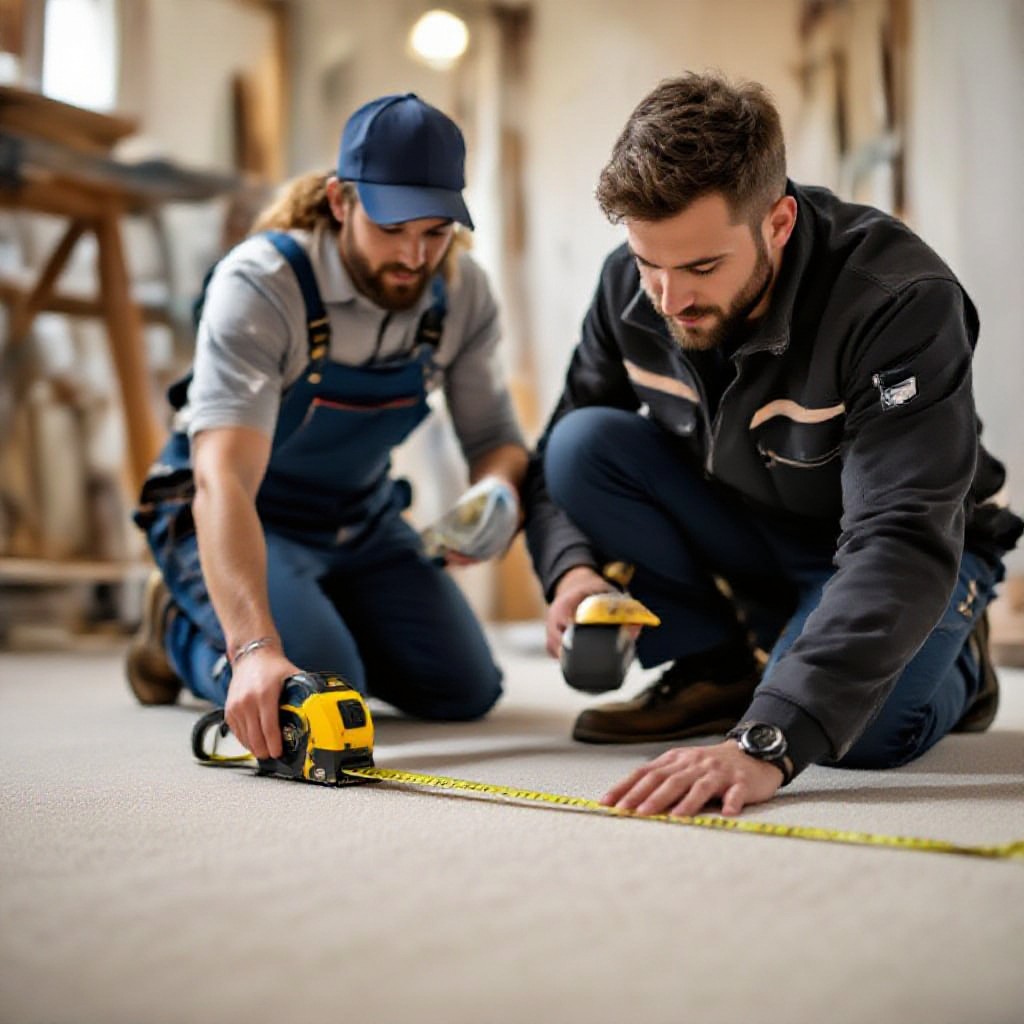 Carpet fitter measuring floor