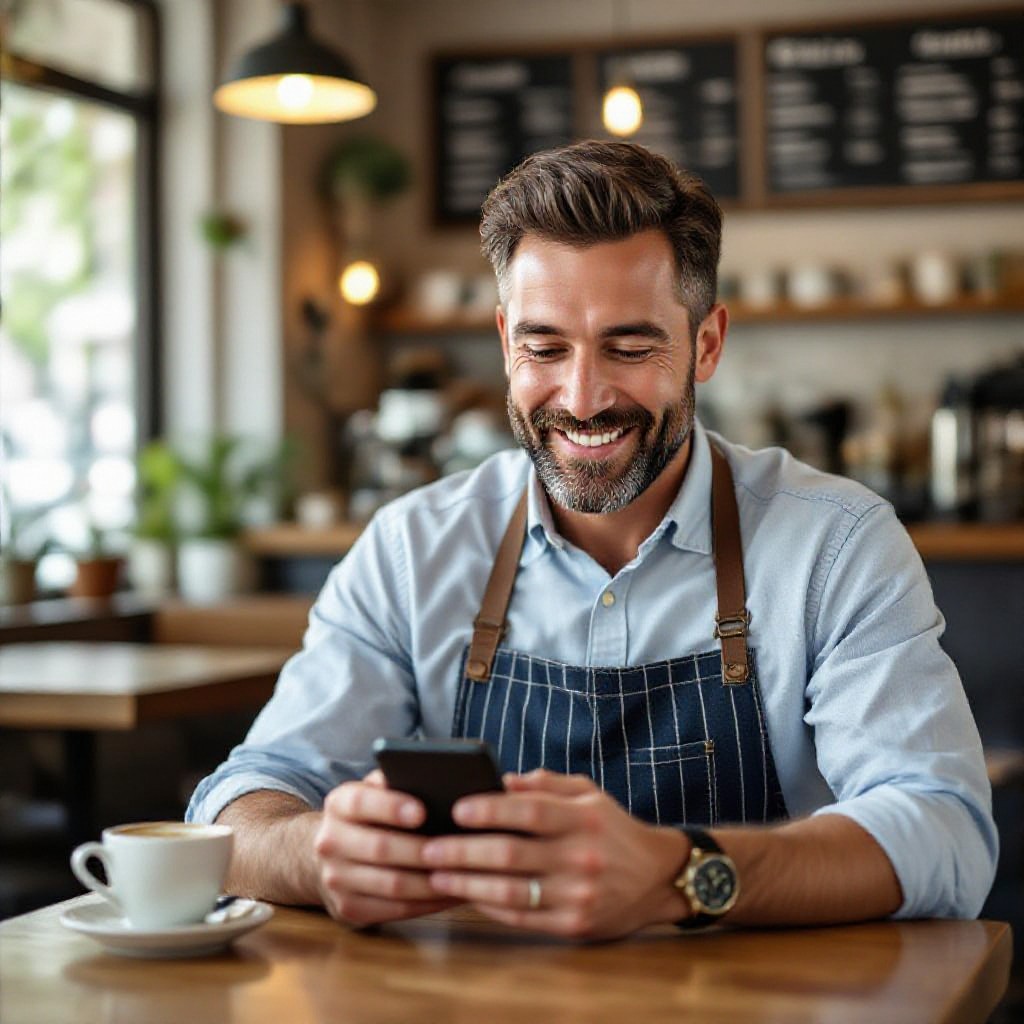 Dennis small business owner checking website on phone