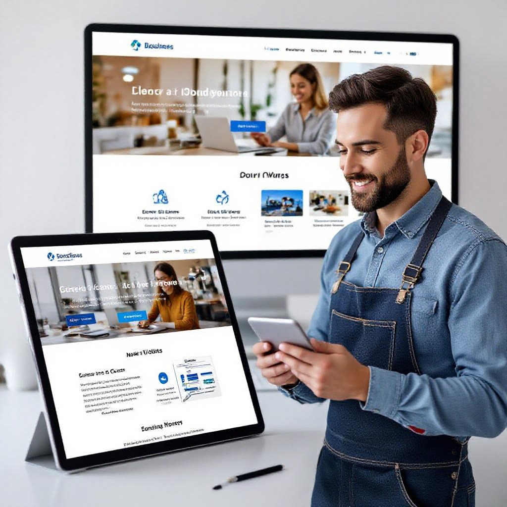 Owner viewing website on mobile and tablet