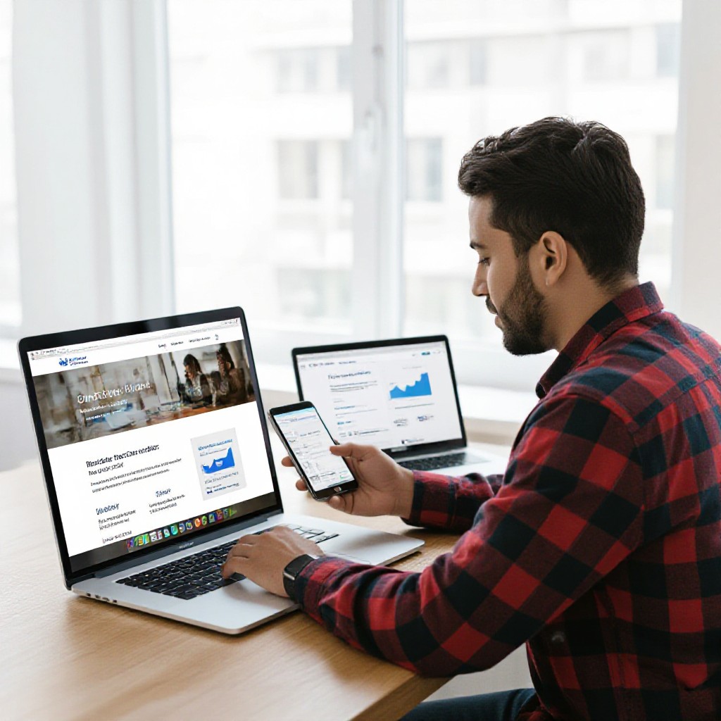 Small business owner viewing website