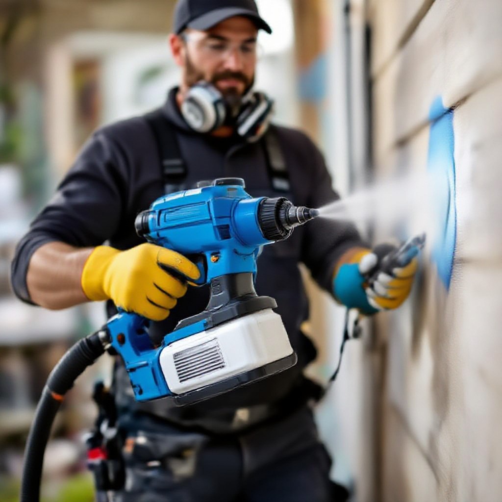 painter spraying trim