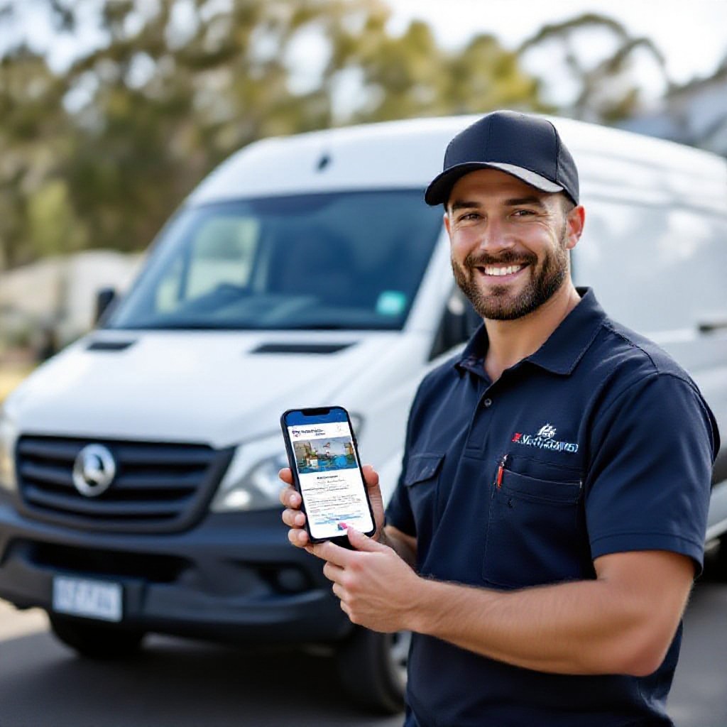 Australian tradie with phone