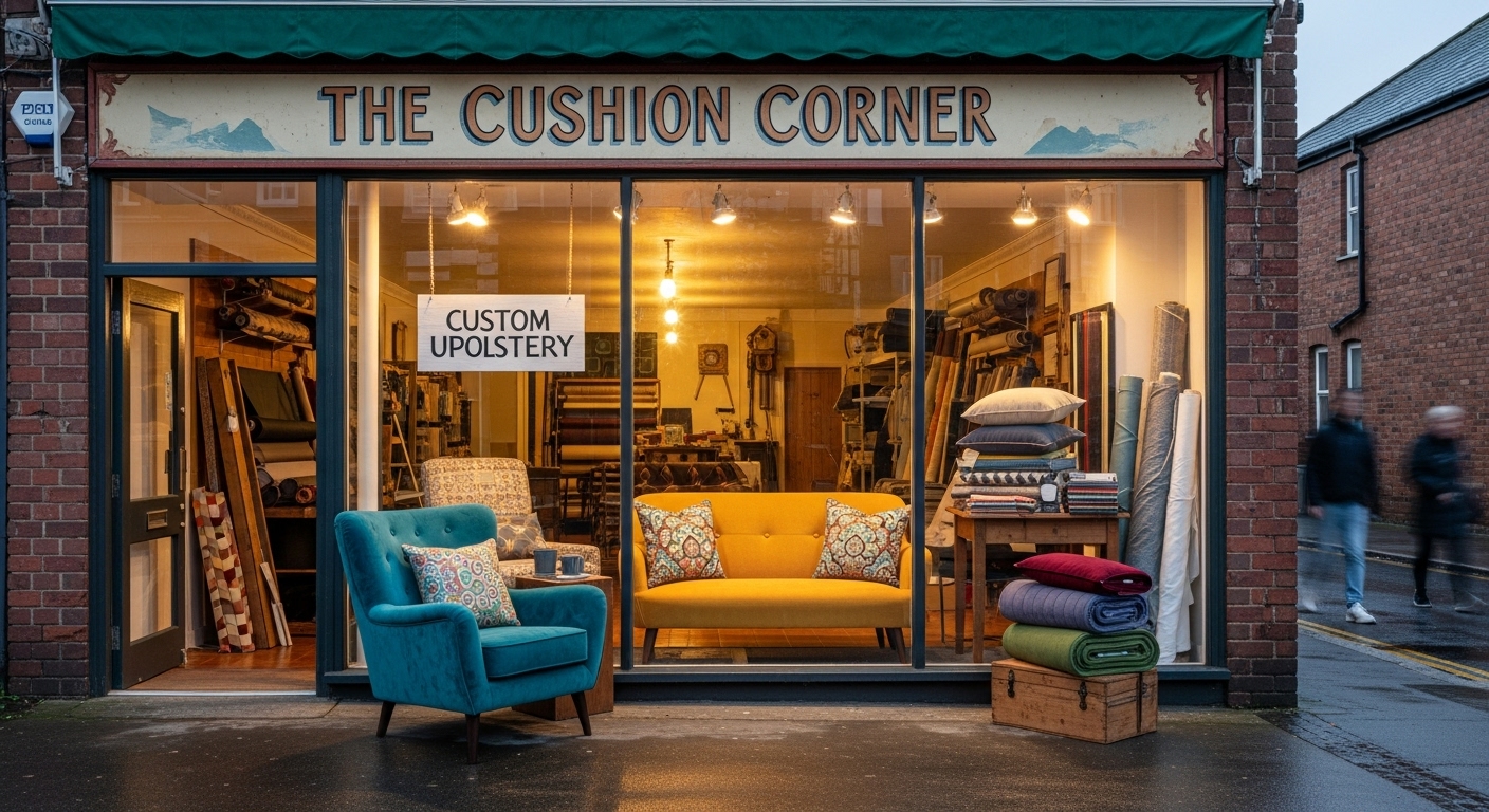 Upholstery shop storefront