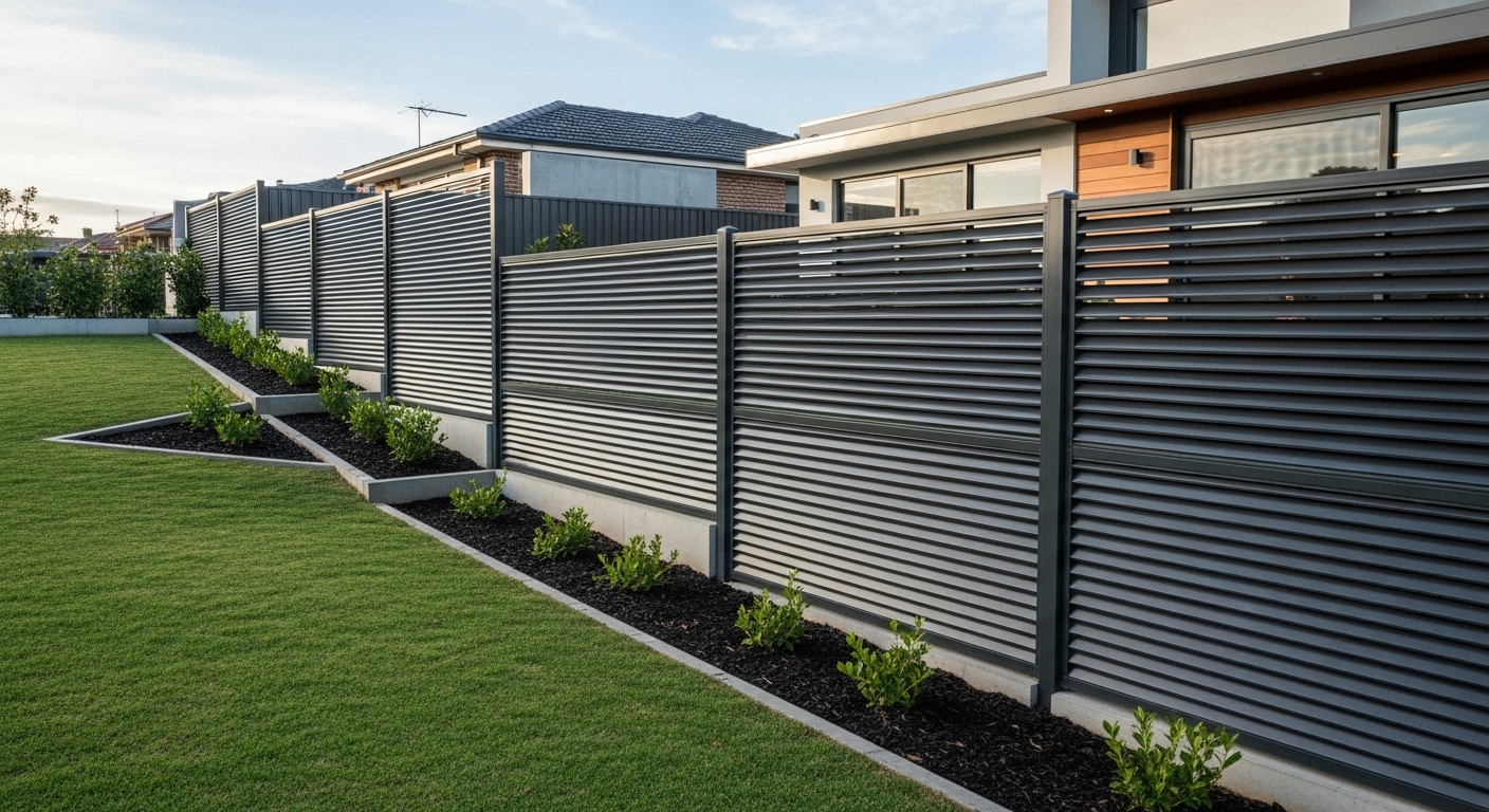 aluminium slat fence on slope