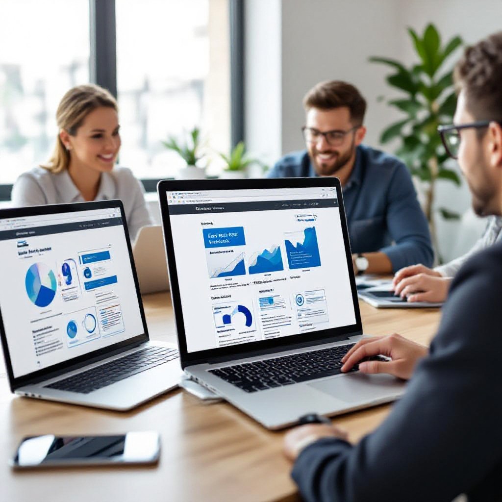 Website design team reviewing mockups