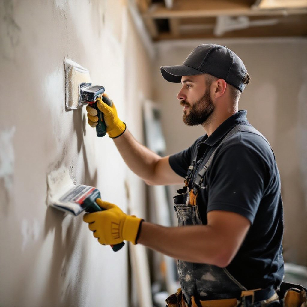 Plasterer smoothing a wall